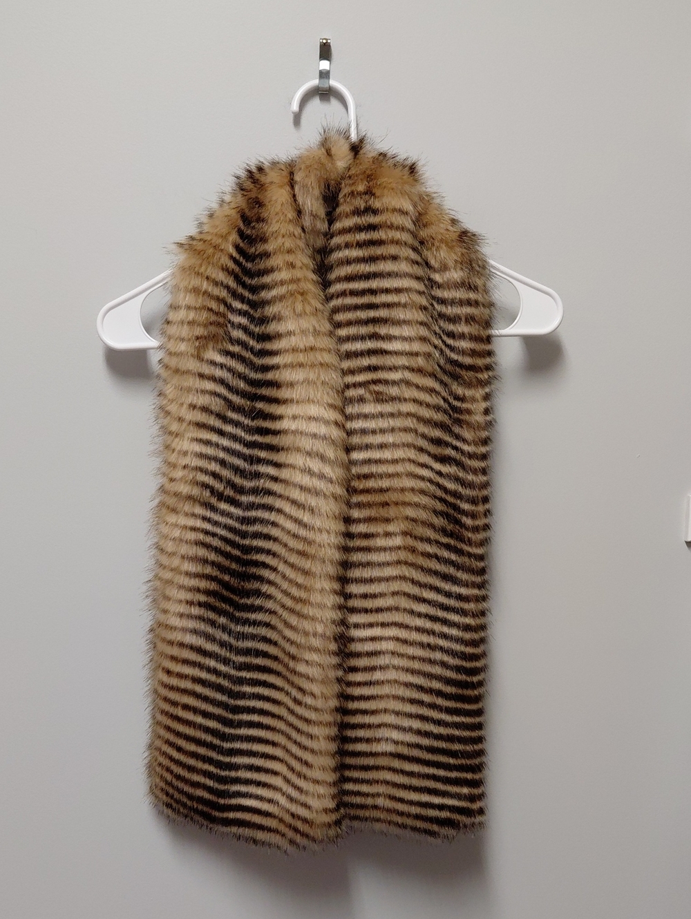 Chico's Luxury Faux Fur Scarf - Brown Striped